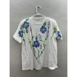 Wet Paint Womens T-Shirt Size Unknown White Short Sleeve Painted Flowers USA VTG